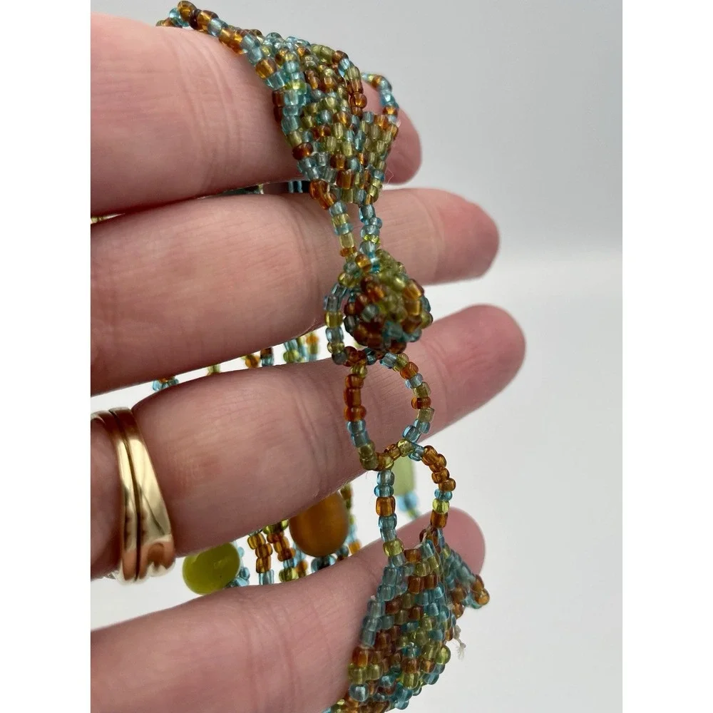 Artisan Beaded Bracelet Multi Strand Blue Green Brown 8